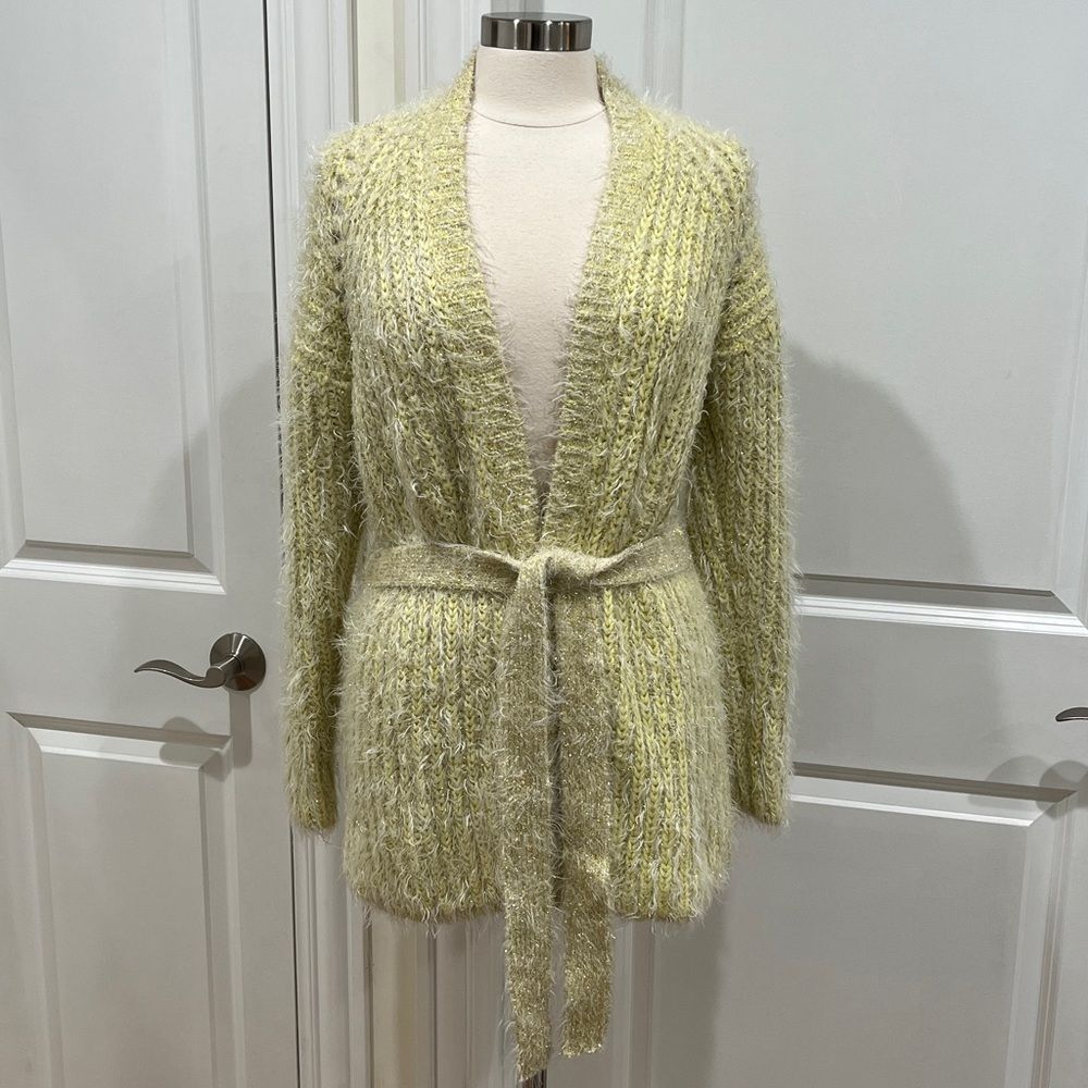 Anthropologie Larkin Shimmer fuzzy‎ Cardigan Size Small Yellow
